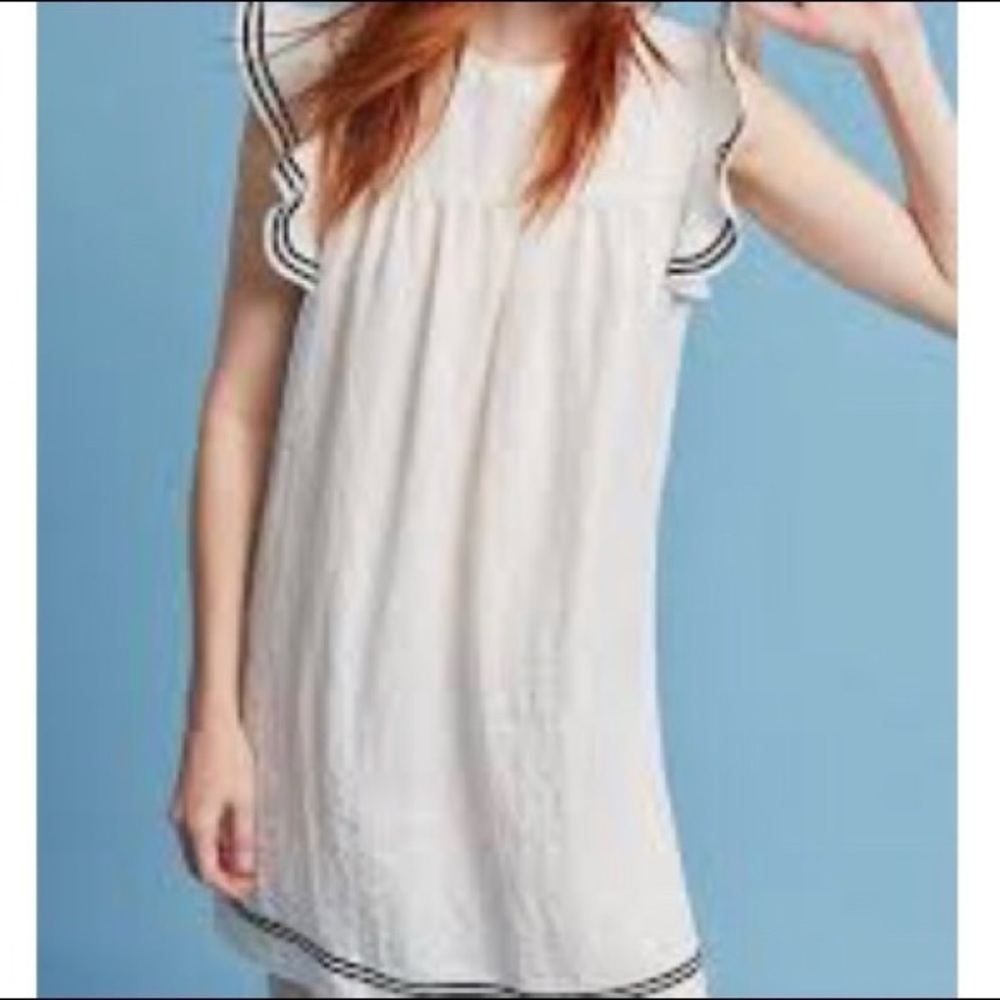 Anthropologie dRA Los Angeles White and Black Ruffle Flutter Sleeve Mini Dress
